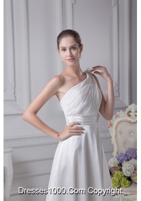 Empire One Shoulder Ruching Beading Wedding Dress