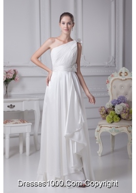 Empire One Shoulder Ruching Beading Wedding Dress