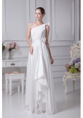 Empire One Shoulder Ruching Beading Wedding Dress