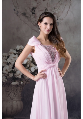 Empire Prom Dress With Long Beading Cap Sleeves Scoop Neck