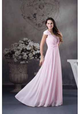 Empire Prom Dress With Long Beading Cap Sleeves Scoop Neck