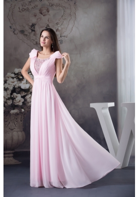 Empire Prom Dress With Long Beading Cap Sleeves Scoop Neck