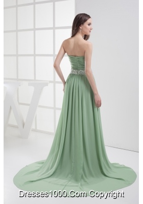 Empire Strapless Beading Chiffon Ruching Prom Dress