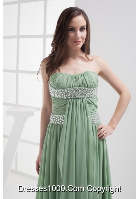 Empire Strapless Beading Chiffon Ruching Prom Dress