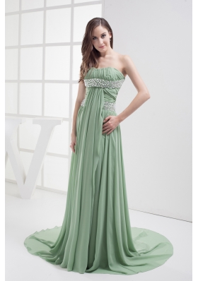 Empire Strapless Beading Chiffon Ruching Prom Dress