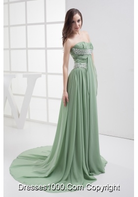 Empire Strapless Beading Chiffon Ruching Prom Dress