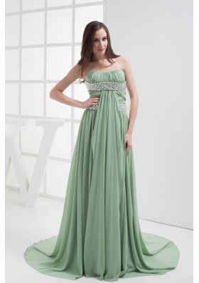 Empire Strapless Beading Chiffon Ruching Prom Dress