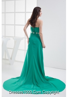 Empire Turquoise Strapless Appliques Ruching Prom Dress