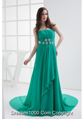 Empire Turquoise Strapless Appliques Ruching Prom Dress