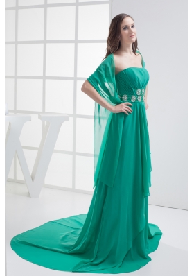 Empire Turquoise Strapless Appliques Ruching Prom Dress