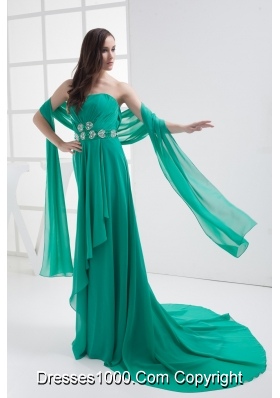 Empire Turquoise Strapless Appliques Ruching Prom Dress