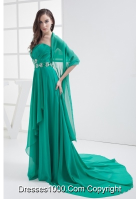 Empire Turquoise Strapless Appliques Ruching Prom Dress