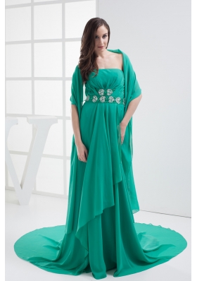 Empire Turquoise Strapless Appliques Ruching Prom Dress