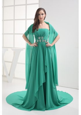 Empire Turquoise Strapless Appliques Ruching Prom Dress
