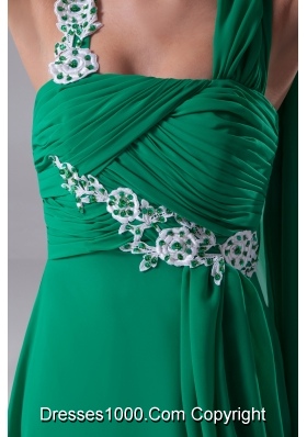 Green Appliques Ruching Empire Long Prom Dress