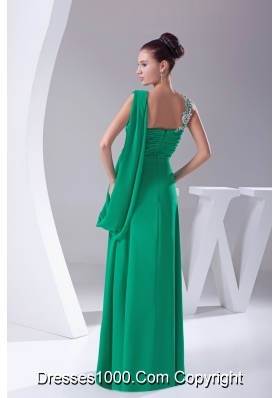 Green Appliques Ruching Empire Long Prom Dress