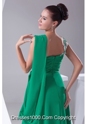 Green Appliques Ruching Empire Long Prom Dress