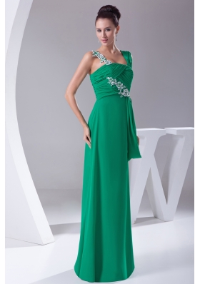 Green Appliques Ruching Empire Long Prom Dress