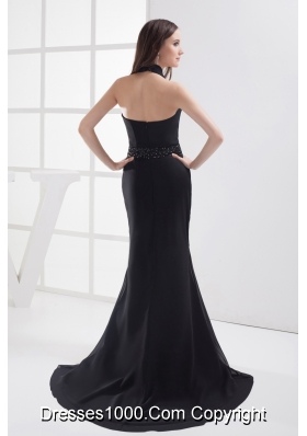 Halter Top Mermaid Beading Black Prom Dress