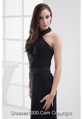 Halter Top Mermaid Beading Black Prom Dress