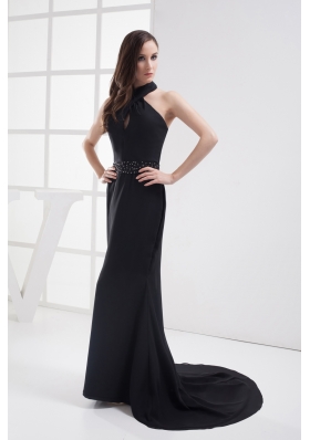 Halter Top Mermaid Beading Black Prom Dress