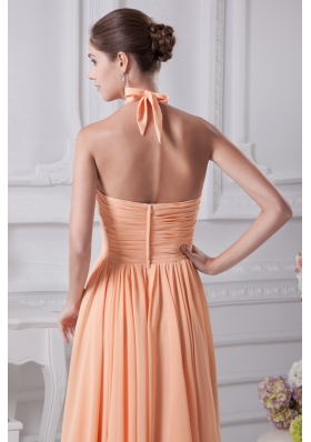 Halter Top Orange Beading Empire Brush Train Prom Dress