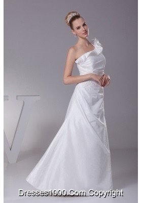 Hand Made Flower One Shoulder Column Long Wedding Dress