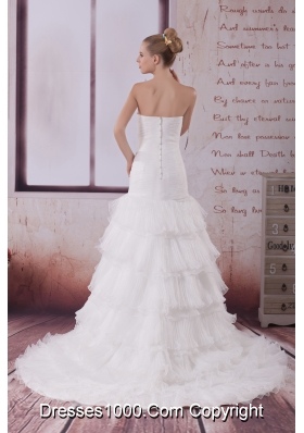 Handle Made Flower A-Line Court Train Sweetheart Wedding Dress