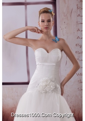 Handle Made Flower A-Line Court Train Sweetheart Wedding Dress