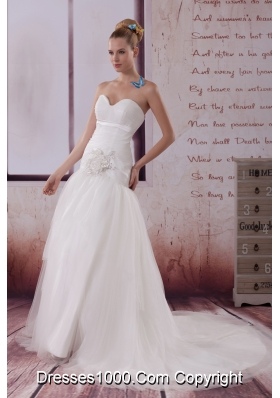 Handle Made Flower A-Line Court Train Sweetheart Wedding Dress