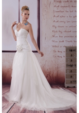 Handle Made Flower A-Line Court Train Sweetheart Wedding Dress