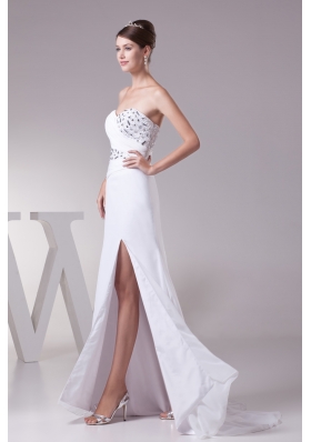 High Slit Fashionable Beaded Sweetheart Empire Prom Dress