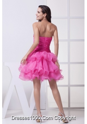 Hot Pink Beading Ruffled Layers Knee-length Prom Dress