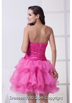 Hot Pink Beading Ruffled Layers Knee-length Prom Dress