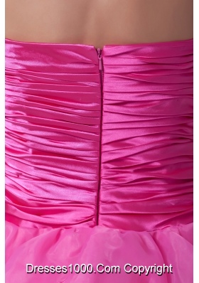 Hot Pink Beading Ruffled Layers Knee-length Prom Dress