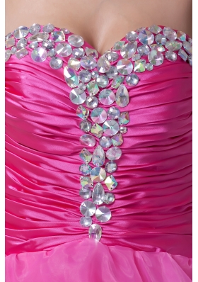 Hot Pink Beading Ruffled Layers Knee-length Prom Dress