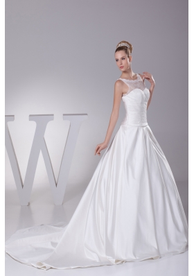 Lace A-Line Scoop Court Train Wedding Dress