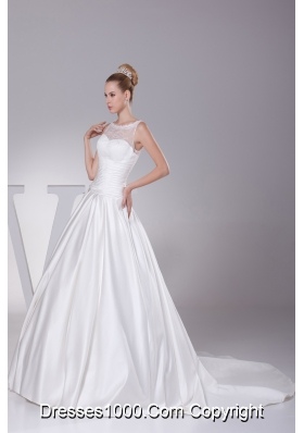 Lace A-Line Scoop Court Train Wedding Dress