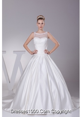 Lace A-Line Scoop Court Train Wedding Dress