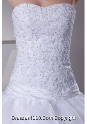 Lace and Pick Up Strapless Court Train A-Line Wedding Dress