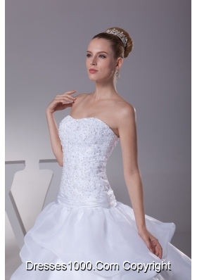 Lace and Pick Up Strapless Court Train A-Line Wedding Dress