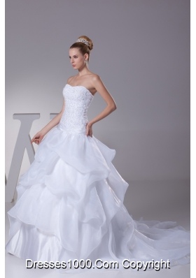 Lace and Pick Up Strapless Court Train A-Line Wedding Dress