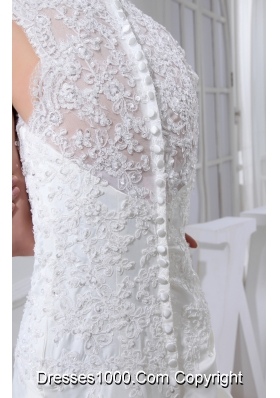 Lace Pick-ups V-neck Mermaid Chapel Train Wedding Dress