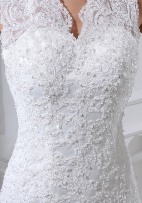 Lace Pick-ups V-neck Mermaid Chapel Train Wedding Dress