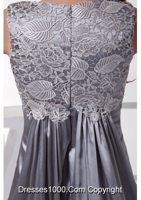 Lace Scoop Grey Column Brush Train Prom Dress