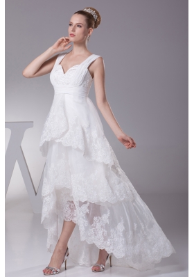 Lace Straps High-lowA-line Wedding Dress