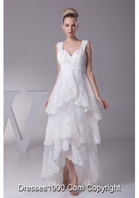 Lace Straps High-lowA-line Wedding Dress