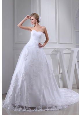 Lace With Beading Ball Gown Sweetheart Chapel Train Wedding Dress