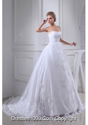 Lace With Beading Ball Gown Sweetheart Chapel Train Wedding Dress