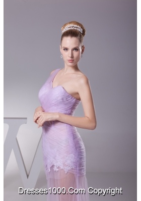 Lavender One Shoulder Mermaid Ruching Appliques Prom Dress